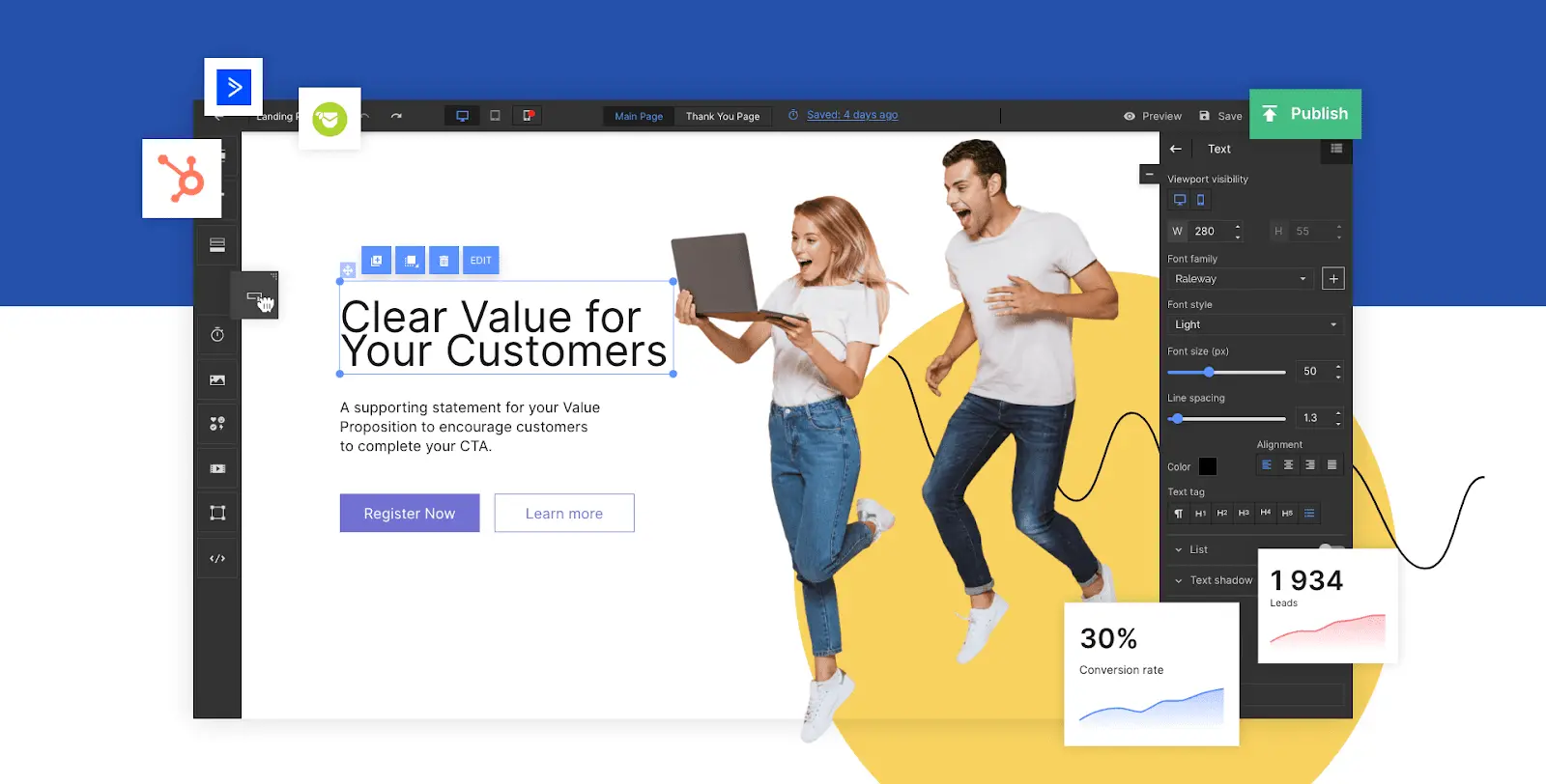 Building a landing page using a drag-and-drop editor on Landing Page Builder.