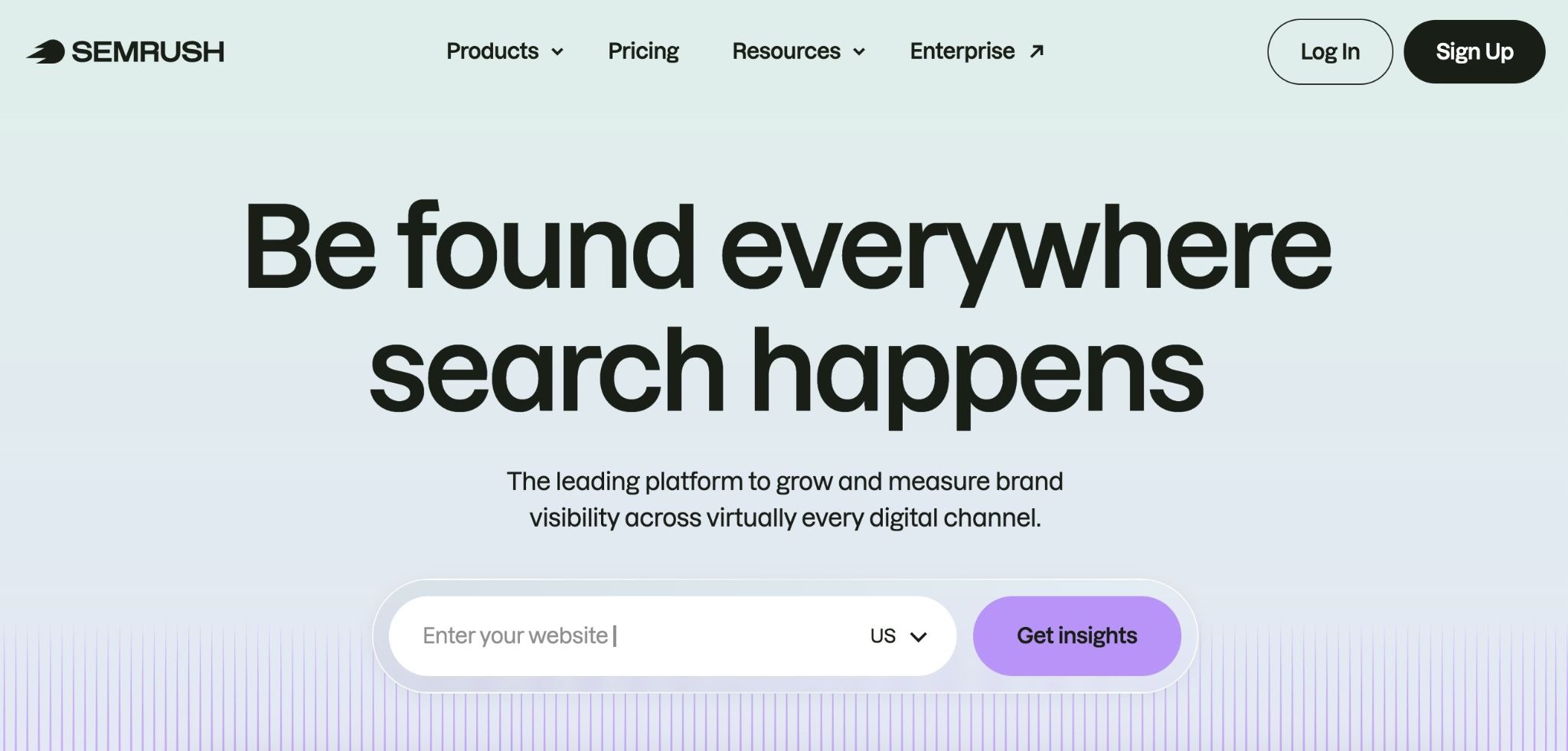 The Semrush homepage in English.