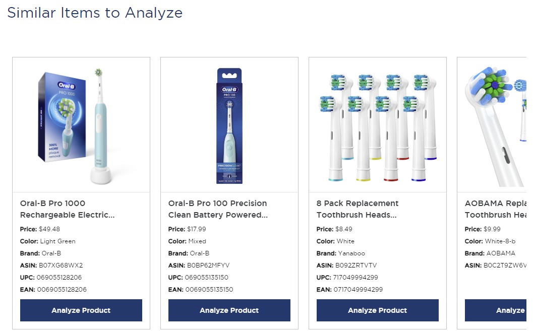 Similar items to analyze in the &lsquo;Single Product Analysis&rsquo; feature of Product Research Pulse.