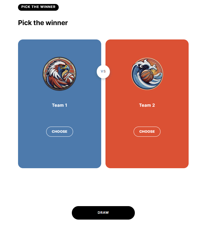The &lsquo;Pick the Winner&rsquo; option for a prediction game in the Quiz Maker app.