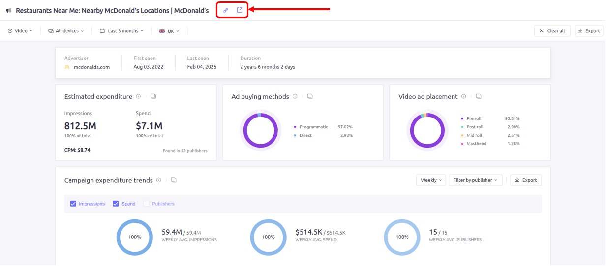 How to share your report and navigate to a campaign landing page in AdClarity &mdash; Advertising Intelligence