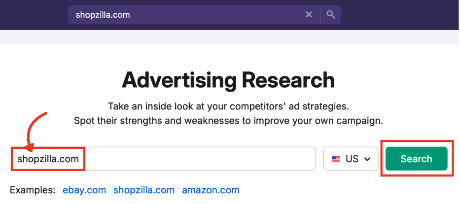 The Advertising Research search screen.