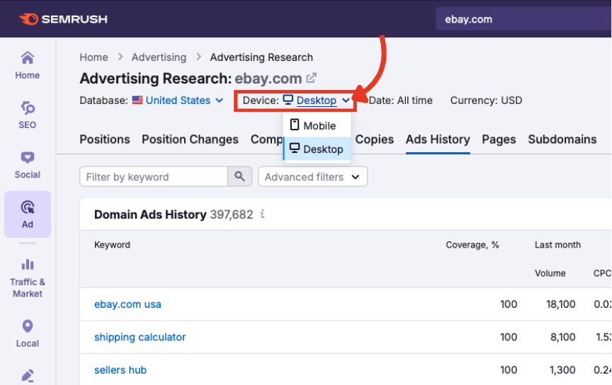 Device filter set to desktop.